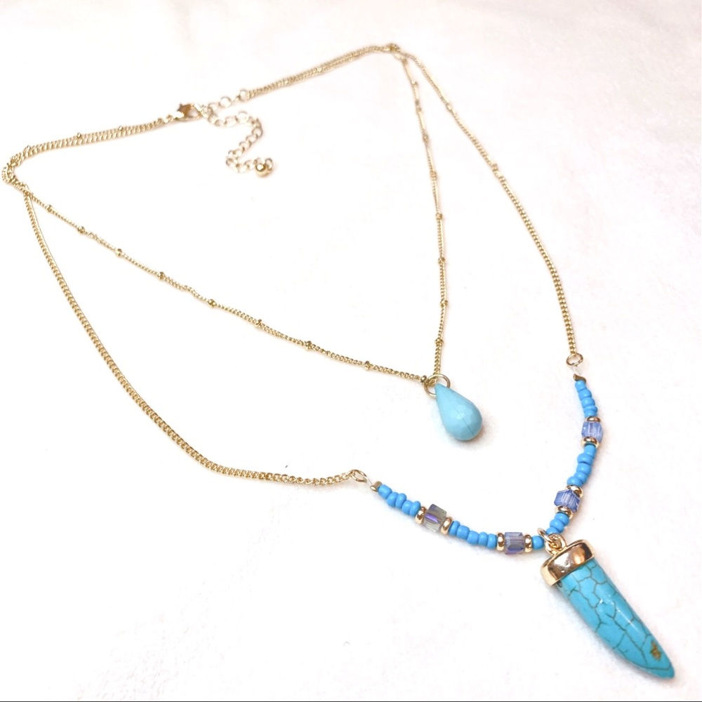 ❤️Seller’s Pick❤️ Turquoise Pendant Double Chain Long Necklace - Picture 6 of 15